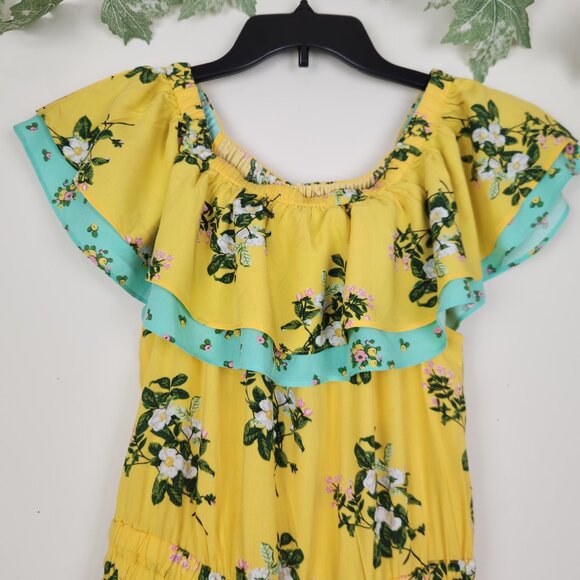 Matilda Jane Size XS Yellow Floral Ruffle Off the Shoulder Dress w/ Pockets NWT - Picture 3 of 7